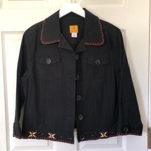 Ruby Rd. Black Jacket with Collar Stitch Detail and Beaded Bottom
